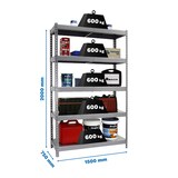 thumbnail of Simon Rack Estanteria Industrial, 2000x1500x750 mm, 600 kg de Punto Flexión, 5 Estantes, Gris/Galvanizado - SimonTaller