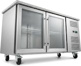 thumbnail of Romux® Kühltisch mit 2 Glastüren 136x70 cm mit Marmor-Arbeitsplatte und Luftkühlung | Theken Kühlschrank aus Edelstahl mit 282 L und 650 W