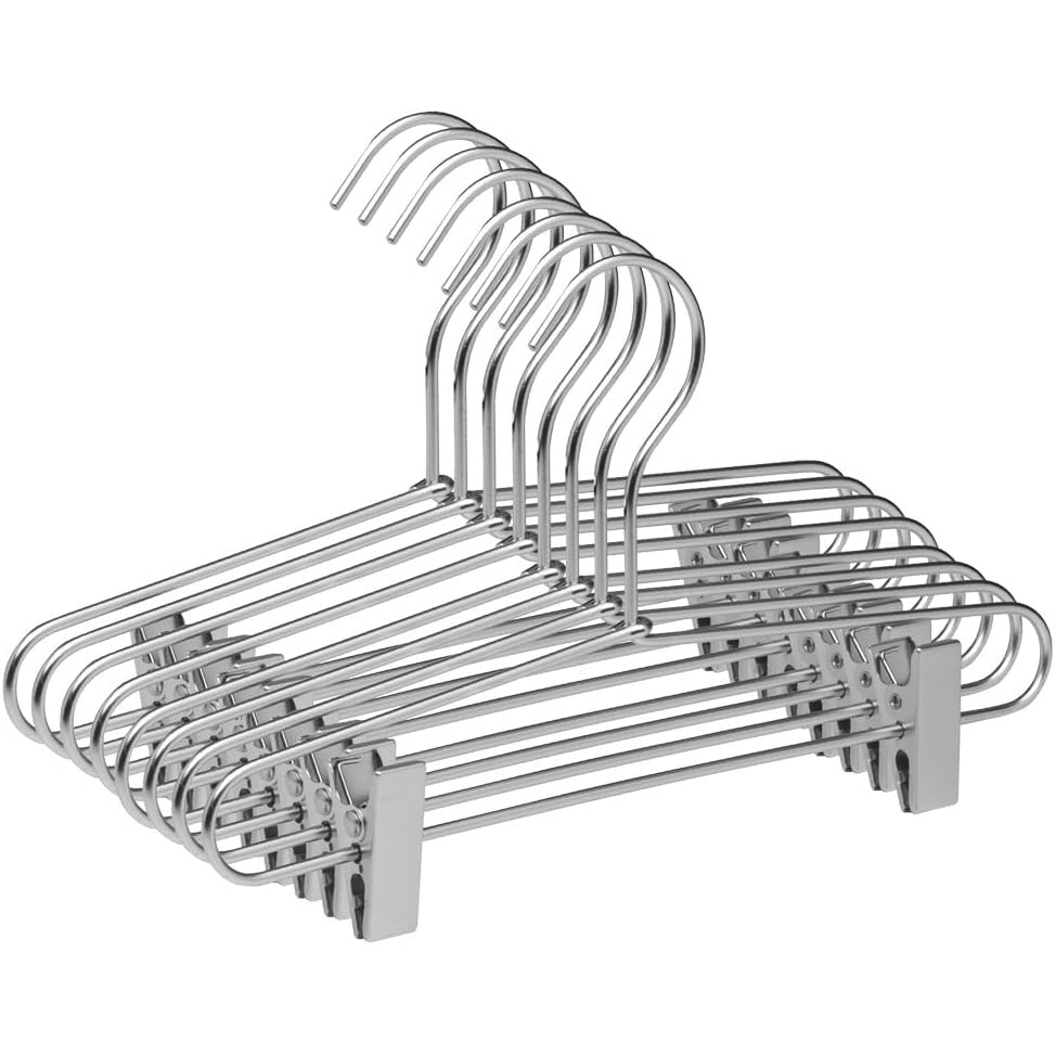 Percha de Aluminio | Color Plata | Percha de Aluminio con Pinzas | Diseño Elegante | Ideal para Faldas Pack de 8 Unidades de 32 cm |