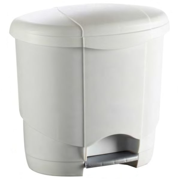 Poubelle plastique arrondie à pédale - Blanche - 12L - tampel