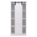 thumbnail of Armoire HWC-K75, commode Highboard, porte coulissante 8 compartiments de rangement, aspect bois métal industriel 163x76x38cm ~ blanc