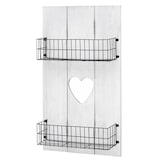 thumbnail of Wandregal HWC-D42, Wandpaneel Holzregal Regal mit Körben, Massivholz ~ weiß shabby, 70x40x10cm