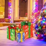 thumbnail of COSTWAY Set mit 3 LED-Geschenkboxen, Weihnachtsbox mit Schleife, wasserdichte Weihnachtsdekoration mit 52 warmweißen LEDs