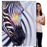 thumbnail of Olieverfschilderij Zebra hoofd, 100% handgeschilderd muurschildering XL, 120x90cm