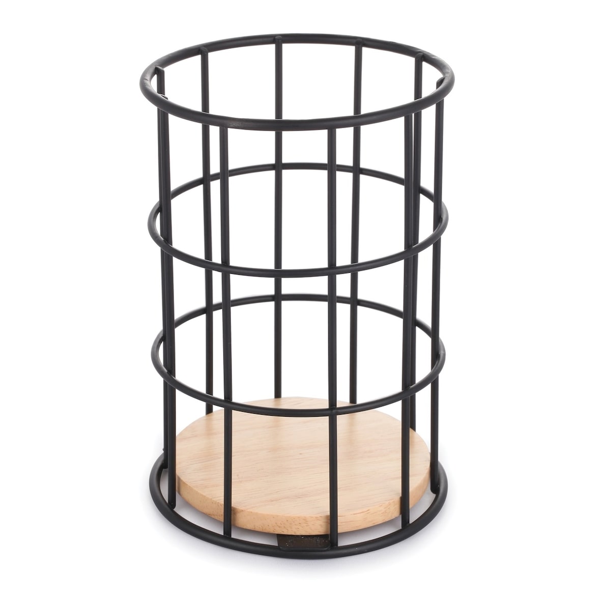 WellHome - Bestekhouder van staal en hout, 16,3 x 11,5 x 11,5 cm