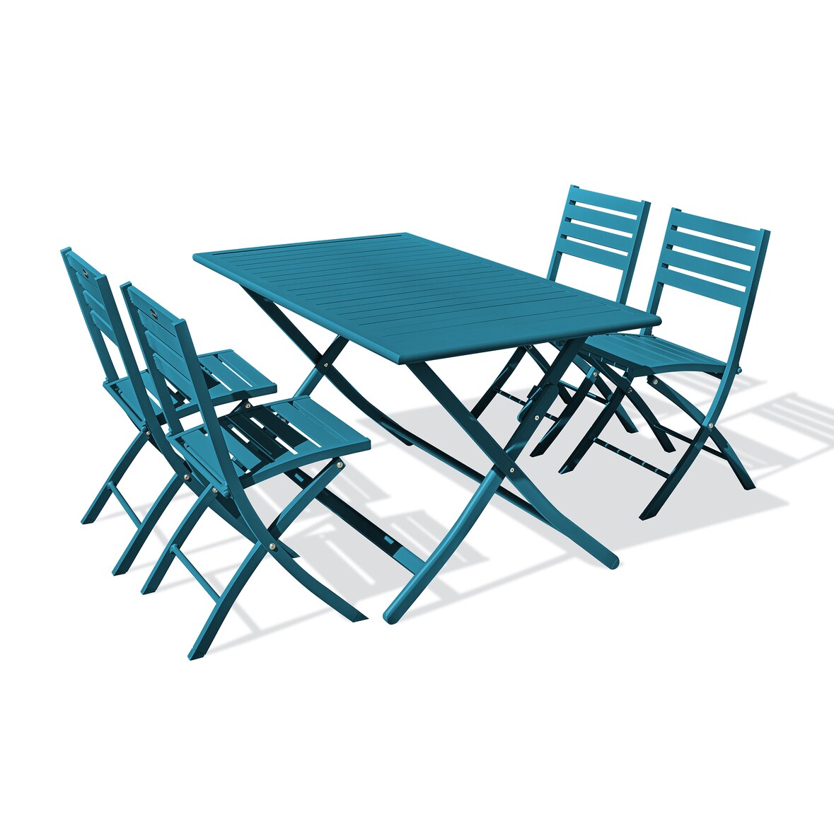 Ensemble repas de jardin 4 places en aluminium bleu canard - MARIUS