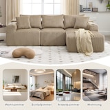 thumbnail of Merax Modulares Cord-Sofa Set – 2-Sitzer mit Chaiselongue, 5 Kissen, Seitentaschen & Getränkehalter, Khaki