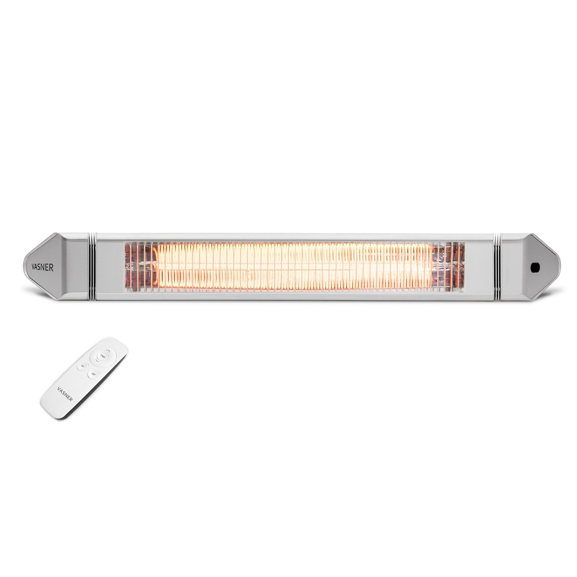 VASNER Teras 25 Terrassenheizstrahler Infrarot Heizstrahler 2500 Watt Silber, IP65 Nässeschutz