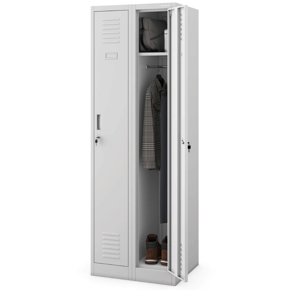 Umkleideschrank Spind WIEN - 2 Abteile, Etikettenhalter Lüftungsschlitze | Umkleidespind Metall Schließfachschrank Garderobenspind, 180x60x50cm Grau