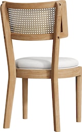 thumbnail of Esszimmerstuhl Set 6er Massivholz Rattan Rückenlehne Leinen Sitzkissen Holzfarben 88x58x50 cm modern stabil atmungsaktiv