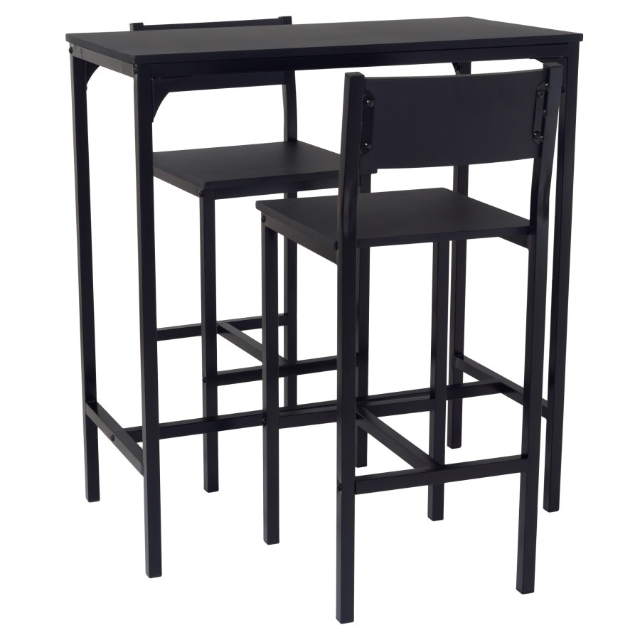 Set Table de bar et 2 tabourets modèle LIGNANO coloeur NOIR, pour l'intérieur ou l'extérieur sous pergola, par Yelloo