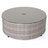 thumbnail of Poly-Rattan Garnitur rund HWC-E17, Garten-Set Sitzgruppe ~ grau, Polster dunkelgrau, Kissen beige