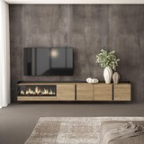 thumbnail of Mueble TV, Televisión, 315x50x35 cm, Para TV hasta 80", Chimenea eléctrica XXL, Colgado, Suspendido, Roble y negro