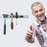 thumbnail of Relaxdays Gerätehalter Wandhalterung, Werkzeughalter für Wand, Ordnungsleiste Metall, Gartengeräte, Aluminium, silber