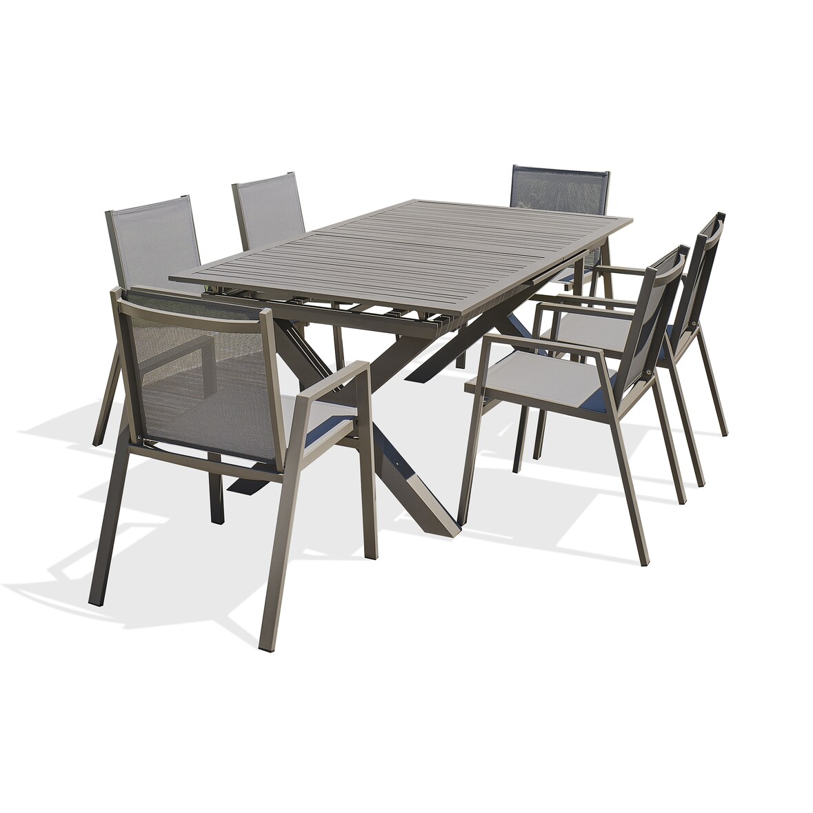 Ensemble repas de jardin 6 places en aluminium quartz - FLORIDE