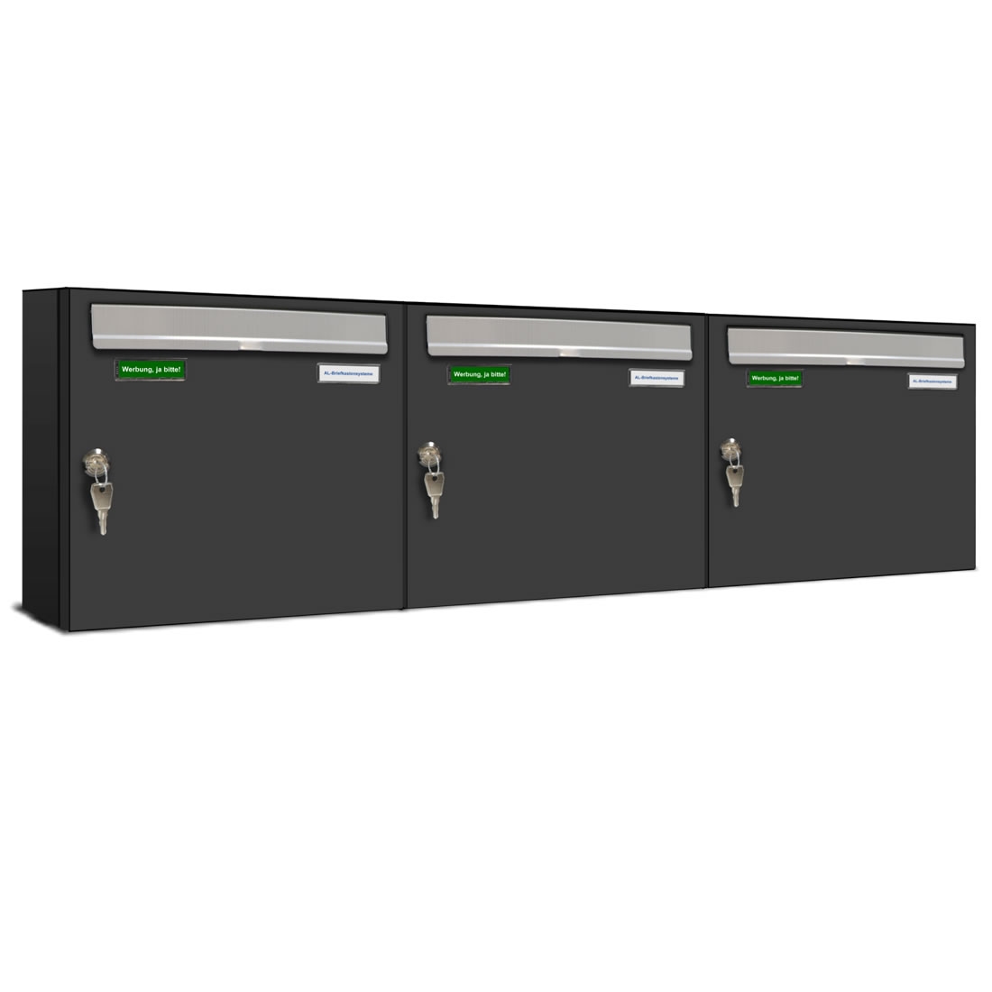 AL Briefkastensysteme 3 x Basic Wand Briefkasten in RAL 7016 Anthrazit Grau für Post A4, wetterfest, Artikelnummer: 431P3EA3P7016/9006