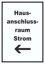 thumbnail of Hausanschlussraum Strom Schild mit Text und Richtungspfeil links HAR hochkant A0 (841x1189mm)