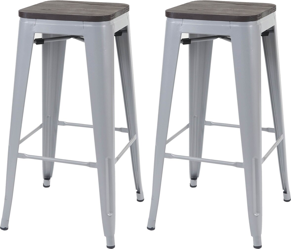 2er-Set Barhocker inkl. Holz-Sitzfläche | Sitzhöhe 76cm | Metall Industriedesign stapelbar | Grau | Barstuhl Tresenhocker