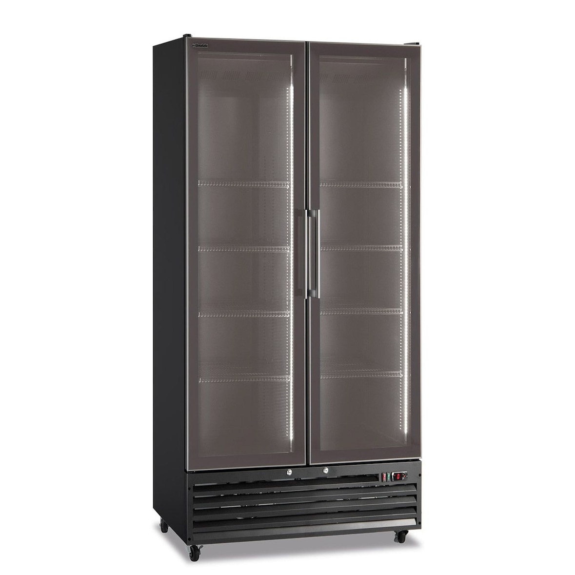 Frigo vetrina bibite ventilata doppia porta con vetro a sfioro e luci led. Termometro digitale. Temperatura 0°C/+10°C. Modello ICOOL80JUMBOBLACK