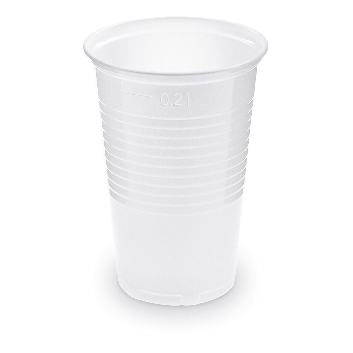 750x Trinkbecher weiß 200 ml Eichstrich bei 0,2 L PP O 70 mm