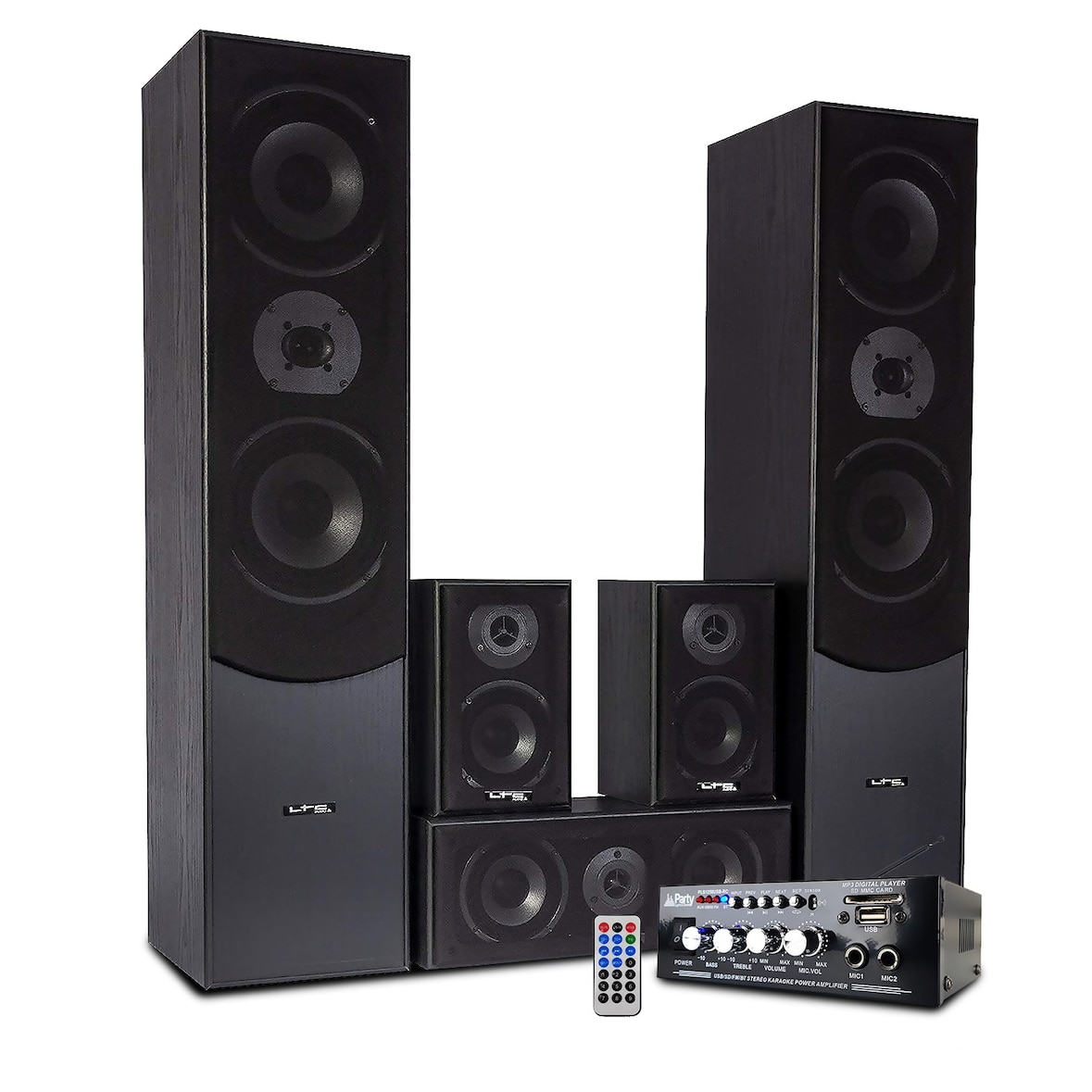Ensemble Home-Cinéma/Acoustiques LTC Audio E1004 Hifi 5 enceintes Noire 850W + Amplificateur STÉRÉO - USB/BLUETOOTH/SD/FM