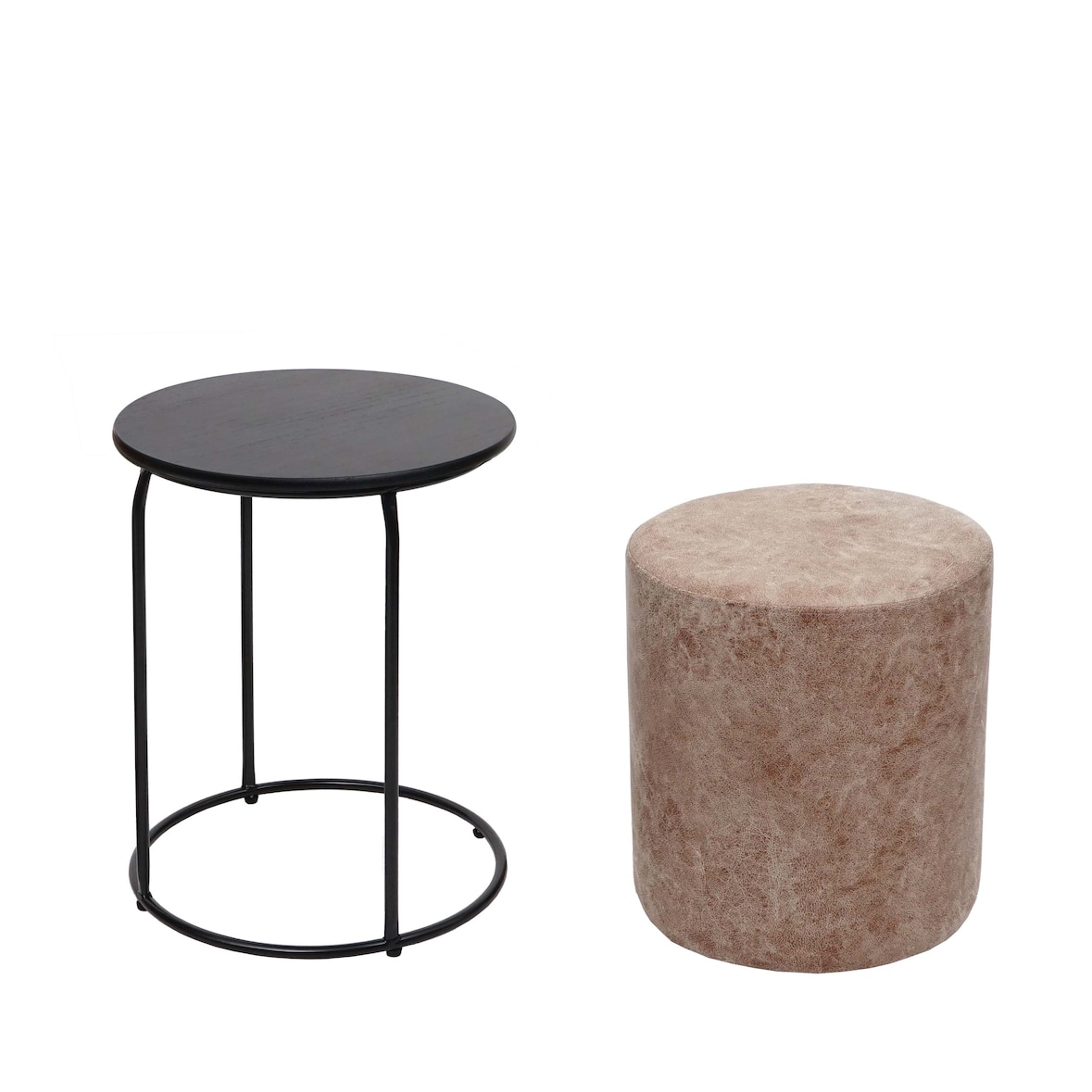 2er-Set Sitzhocker und Beistelltisch HWC-K48, Kaffeetisch Tisch Hocker, MVG-zertifiziert MDF Metall Kunstleder ~ braun
