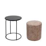 thumbnail of 2er-Set Sitzhocker und Beistelltisch HWC-K48, Kaffeetisch Tisch Hocker, MVG-zertifiziert MDF Metall Kunstleder ~ braun