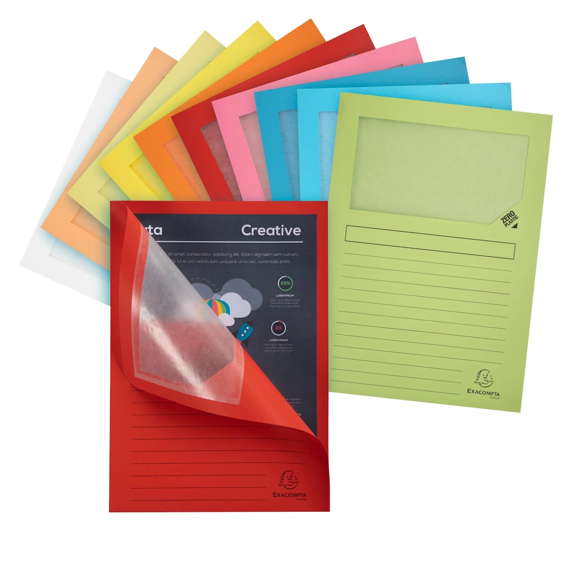 Exacompta 50150E 100er Packung Fenstermappen BAHIA 160g/qm - 22x31 cm - Farben sortiert