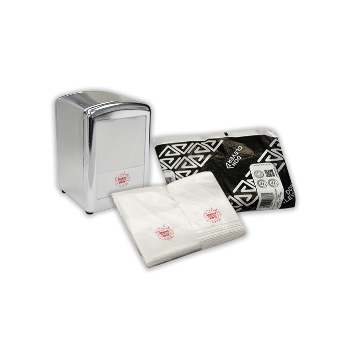 Servilleta mini servis gofrada, calidad tissue de 2 capas, con impresión "Gracias por su visita". Modelo: SER010