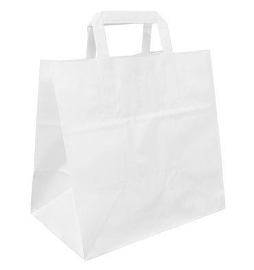 MONOUSO - Bolsa Papel Blanca con Asa Plana 70g/m² 26+17x25cm (25 Uds)