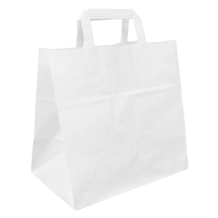 MONOUSO - Bolsa Papel Blanca con Asa Plana 70g/m² 26+17x25cm (25 Uds)