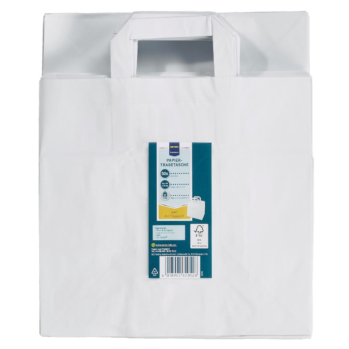 METRO PROFESSIONAL Papiertragetasche, 25 x 26 x 17 cm, weiß, 50 Stück