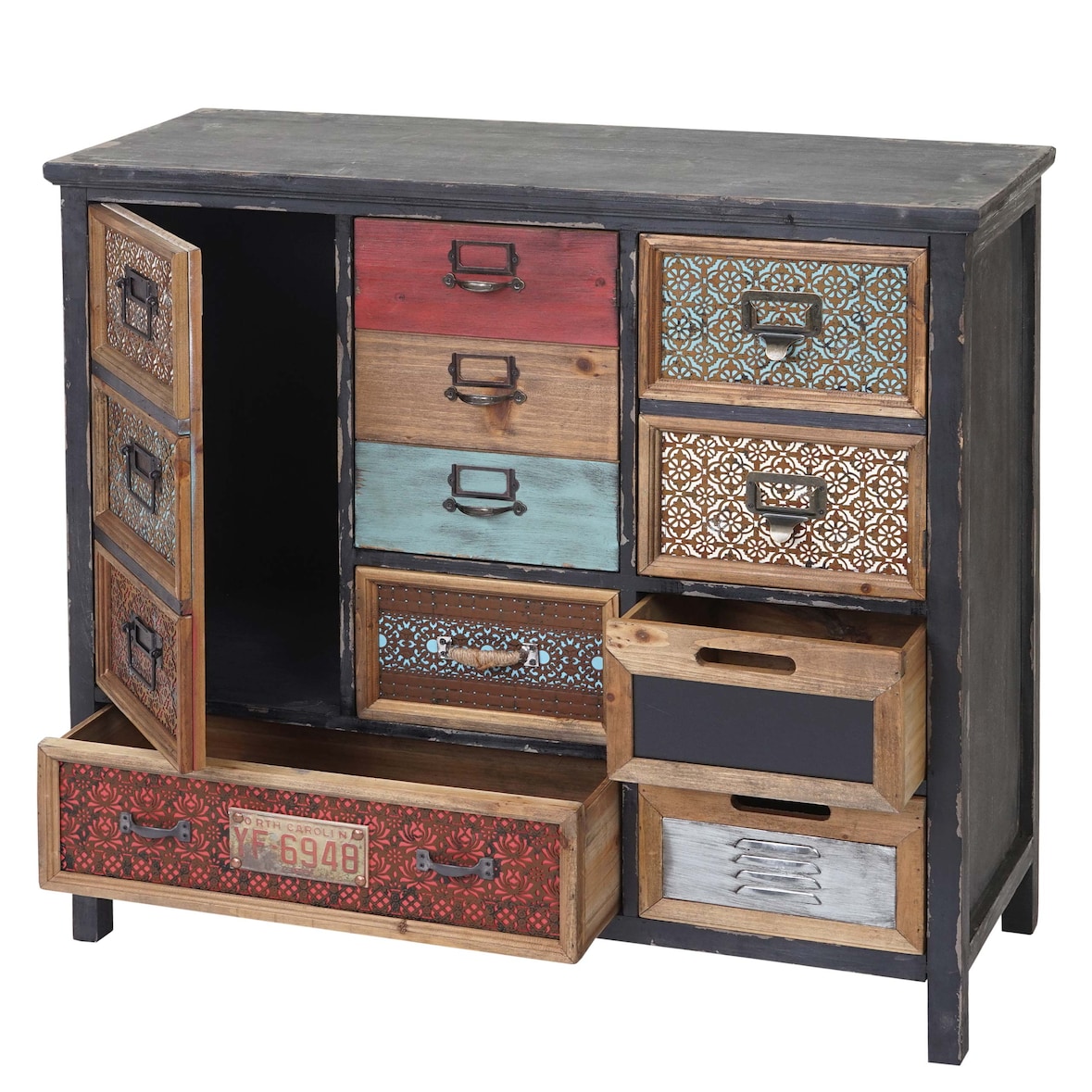 Armario boticario HWC-A43, cómoda, madera maciza de abeto aspecto shabby vintage 84x90x32cm