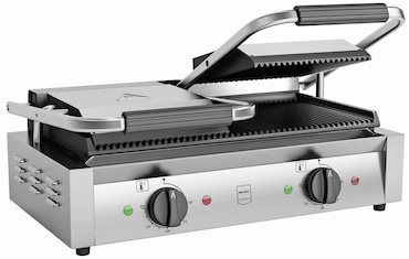 METRO Professional Plancha con doble panini grill GPG2201, acero inoxidable, 57x36x20 cm, rango de temp.: 50-300° C, 55 paninis/1h, plata