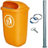 thumbnail of 50 Liter Abfallbehälter orange im Komplettset mit verzinktem Rohrpfosten