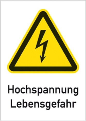 Schild Hochspannung Lebensgefahr, Kombischild, Kunststoff, 210x297 mm