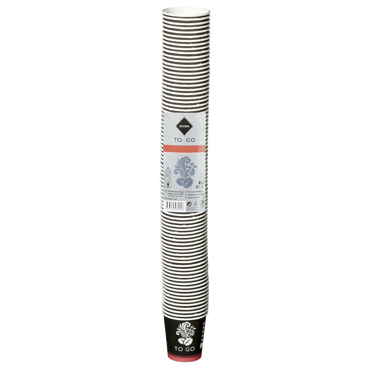 RIOBA Einwegbecher To Go, Pappe, 0.1 l, Ø 6.3 cm 6.5 cm, schwarz, 80 Stück