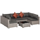 thumbnail of Outsunny Muebles de Jardín de Ratán 4 Piezas Mesa de Centro de Vidrio Sofá Doble y 2 Sofás Esquineros con Cojines Desenfundables para Terraza Exterior