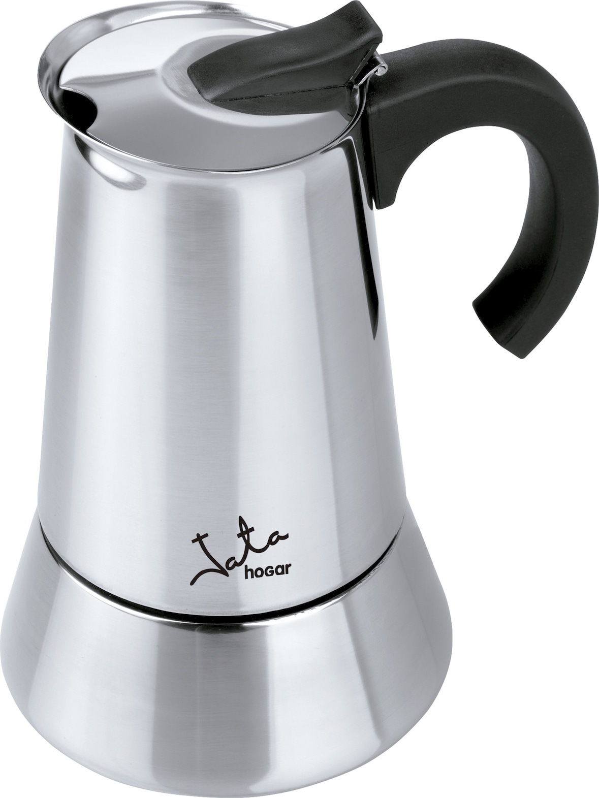 Cafetera italiana de acero inoxidable JATA CAX104 de 4 tazas. Apta para todas las cocinas, incluida inducción. Asa maciza