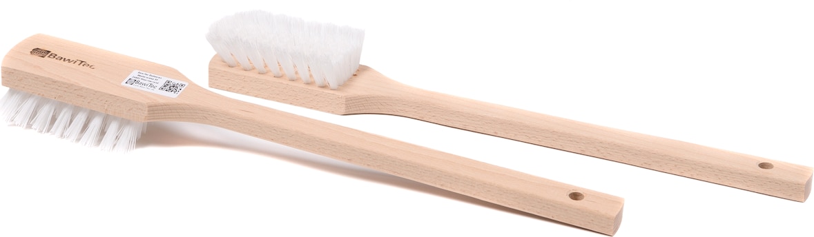 2x Stielbürste Reinigungsbürsten 43cm Lang weiße PPN-Borsten Scheuerbürste Holz Langstiel Bürsten Stielbürsten Reinigungsbürsten