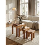 thumbnail of Holz Satztisch Set ``Nako``: 3-teilig, Landhaus-Stil, Massivholz, platzsparend, 45x50x36 cm, 37x38x30 cm, 30x25x25 cm. Beige | Kadima Design