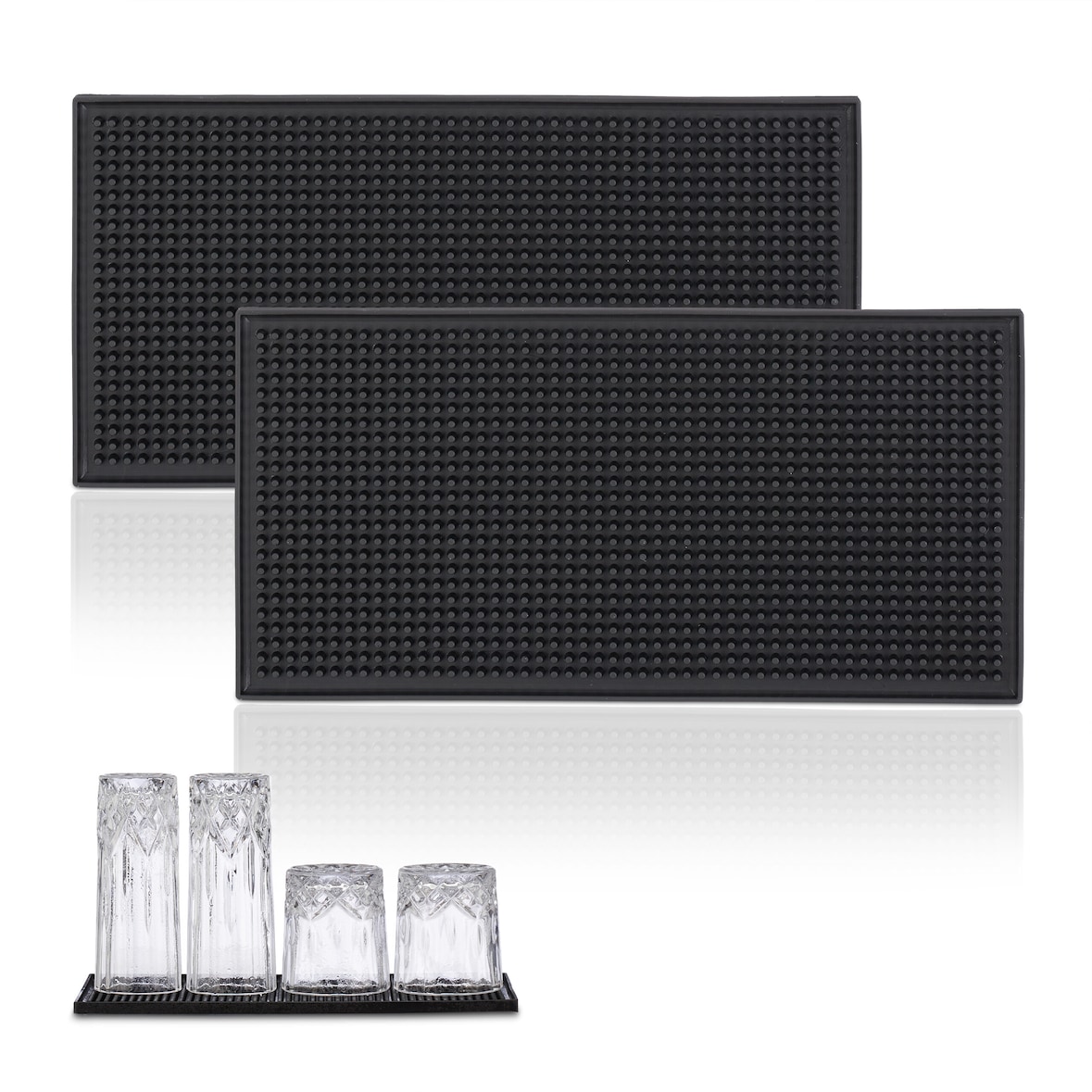 Relaxdays Barmatte 2er Set, mit Noppen, 30 x 15 cm, Abtropfmatte aus PVC, Geschirr trocknen, für Bar und Spüle, schwarz