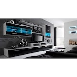 thumbnail of Mobili TV Parete da Soggiorno e pranzo contemporaneo con illuminazione a LED, Bianco Mate e Nero Laccato, 250 x 194 x 42 cm - 1ALFANEGRO