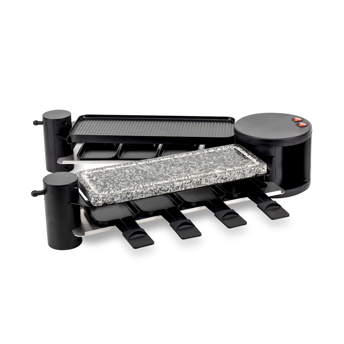 H.Koenig RP360 Raclette / 8 Personen / 4 Funktionen / 360° Drehgelenk / klappbar / 1200 W / Schwarz