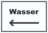 thumbnail of Wasser Schild mit Text und Richtungspfeil links Anschluss waagerecht A4 (210x297mm)