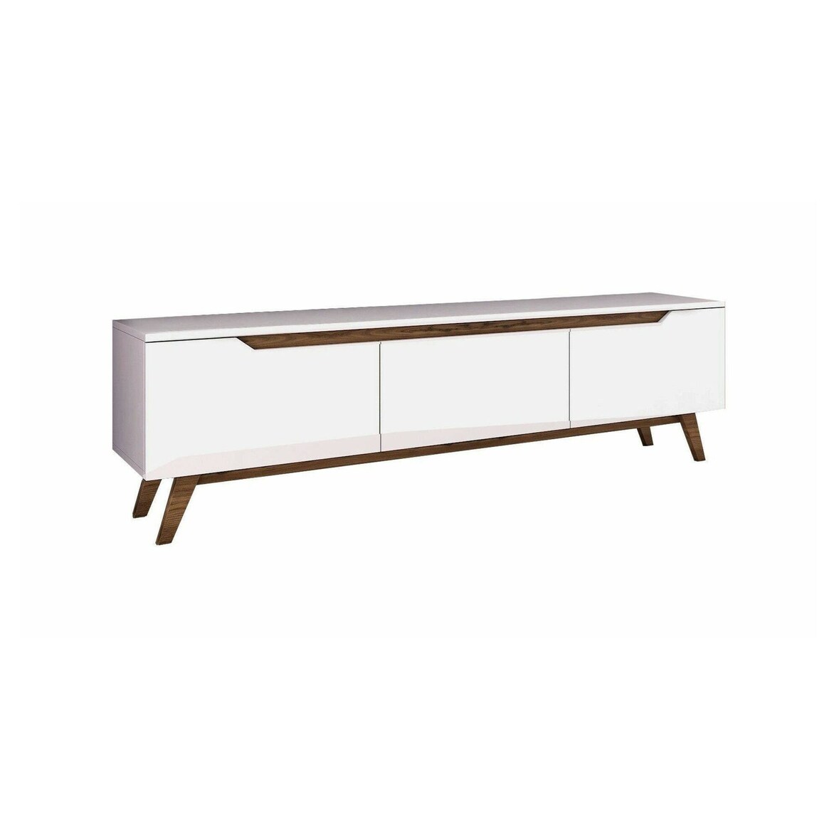 Dmora Mobile porta TV Dguidoli, Credenza da soggiorno, Armadio basso per TV, Base parete attrezzata, 180x35h49 cm, Bianco e Noce