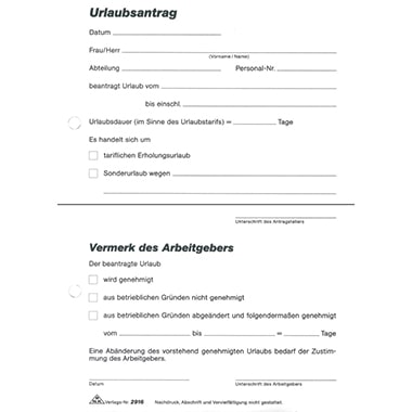 RNK Urlaubsantrag 2916 DIN A5 sd Block 2x40Blatt