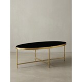 thumbnail of Design Couchtisch Glas Schwarz - Oval 110 x 56 cm mit Gold Metallgestell, Großer Wohnzimmertisch, Lounge Tisch