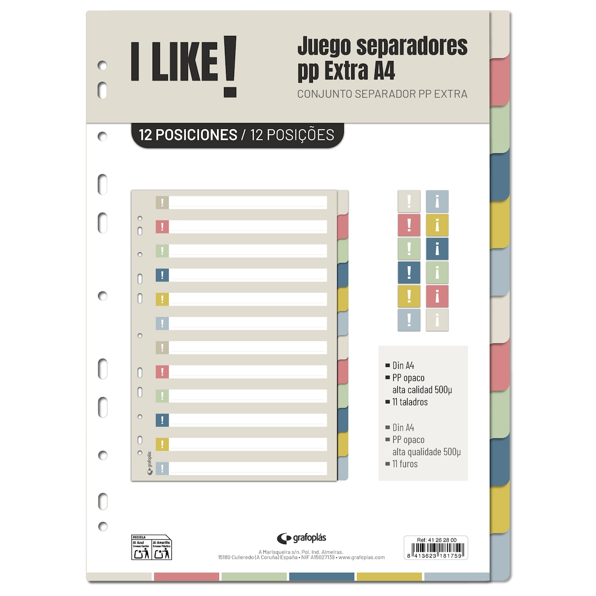 Juego de separadores Polipropileno 12 posiciones A4 "LIKE3"