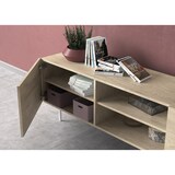 thumbnail of HERDASA, Mueble TV, colección PRINTED, en melamina con 2 puertas y 2 estantes centrales abiertos. Roble